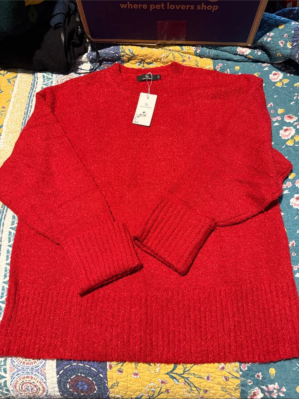 Amazon Oversized Bright Red Cuffed Crewneck Sweater for Women